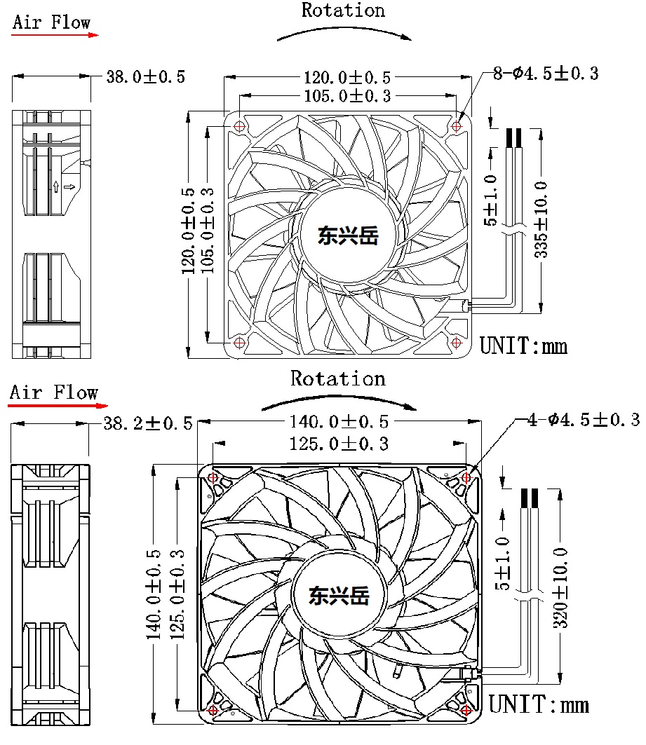 12cm與24cm風(fēng)扇尺寸